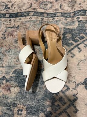 White Crisscross Slingback Block Heel Sandals